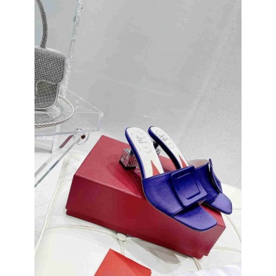 Roger Vivier Cube Strass Heel Mules in Violet Satin