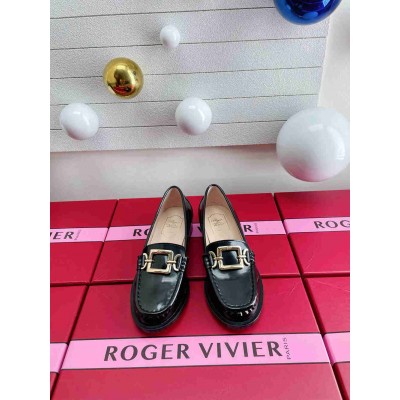 Roger Vivier Metal Buckle Morsetto Loafers in Black Patent Leather