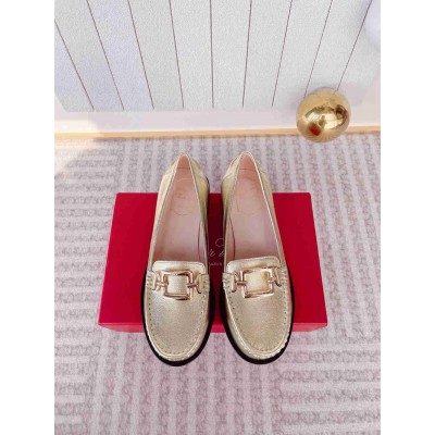 Roger Vivier Metal Buckle Morsetto Loafers in Gold Nappa Leather