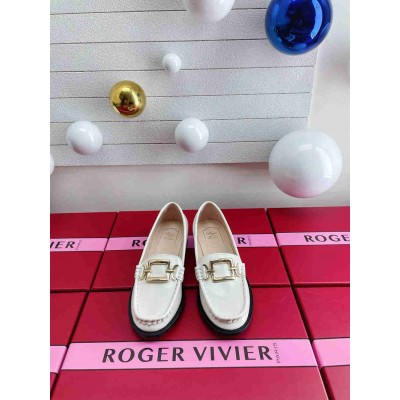 Roger Vivier Metal Buckle Morsetto Loafers in White Patent Leather