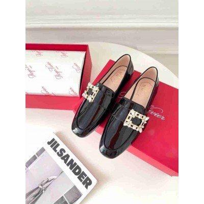 Roger Vivier Mini Broche Buckle Loafers in Black Patent Leather
