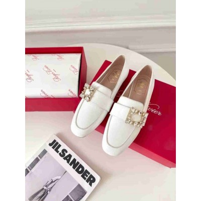 Roger Vivier Mini Broche Buckle Loafers in White Patent Leather