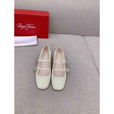 Roger Vivier Tres Vivier Strass Buckle Mini Babies Ballerinas in White Patent Leather