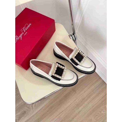 Roger Vivier Viv' Rangers Stitch Strass Loafers In White Leather