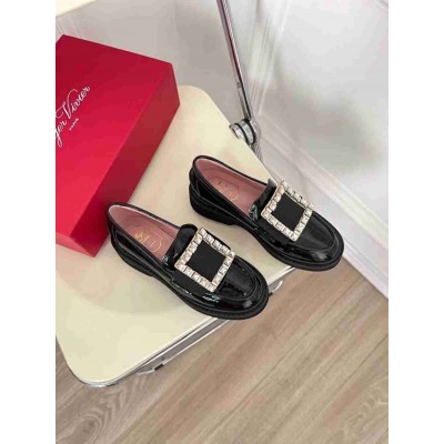 Roger Vivier Viv' Rangers Strass Loafers In Black Patent Leather