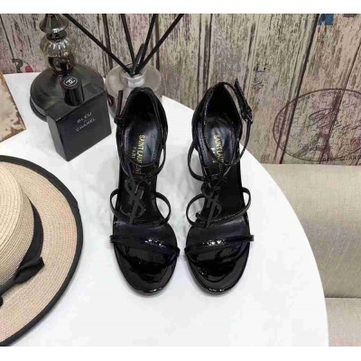 Saint Laurent Cassandra 100 Sandals In Black Patent Leather