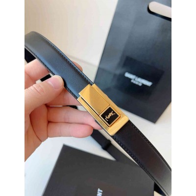 Saint Laurent Charniere Buckle Belt 25MM in Black Leather