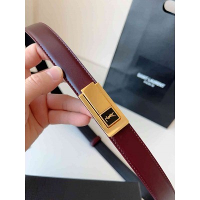 Saint Laurent Charniere Buckle Belt 25MM in Bordeaux Leather