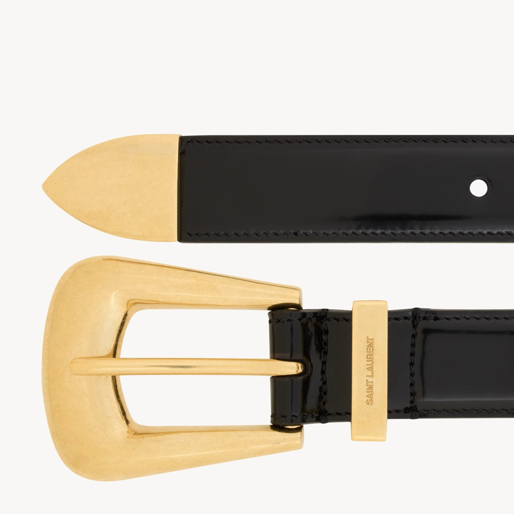 Saint Laurent Folk Buckle Belt 25MM in Black Leather