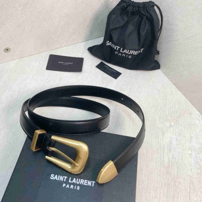 Saint Laurent Folk Buckle Belt 25MM in Black Leather