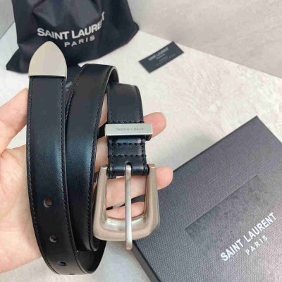 Saint Laurent Folk Buckle Belt 25MM in Noir Leather