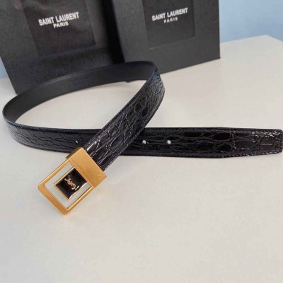 Saint Laurent LA 66 Buckle Belt 30MM in Black Croc-effect Leather