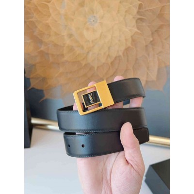 Saint Laurent LA 66 Buckle Belt 30MM in Black Leather
