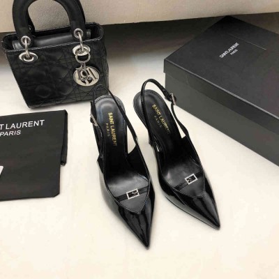 Saint Laurent Luna Slingback Pumps 105mm In Black Patent Leather
