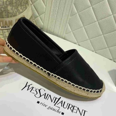Saint Laurent Monogram Espadrilles In Black Lambskin