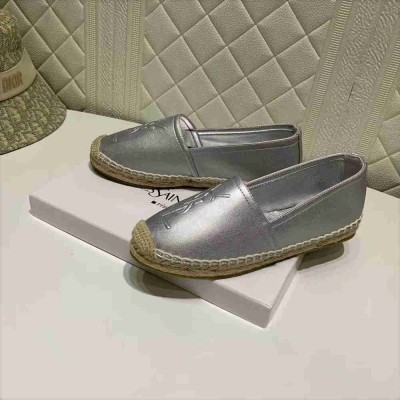 Saint Laurent Monogram Espadrilles In Silver Lambskin