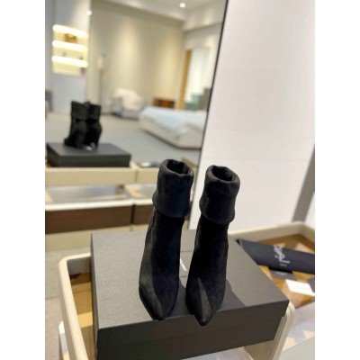 Saint Laurent Niki Ankle Boots in Black Suede Leather
