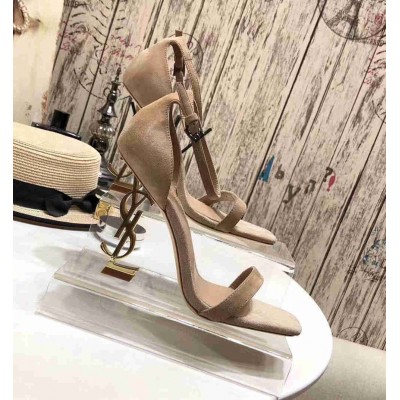 Saint Laurent Opyum 110 Sandals In Beige Suede