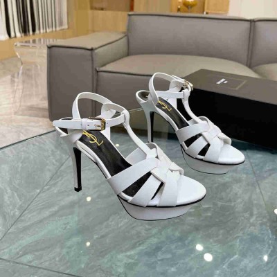 Saint Laurent Tribute Platform Sandals 105mm In White Calfskin