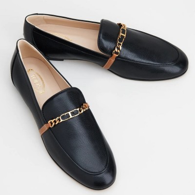 Tod's Black Chain-embellished Leather Loafers