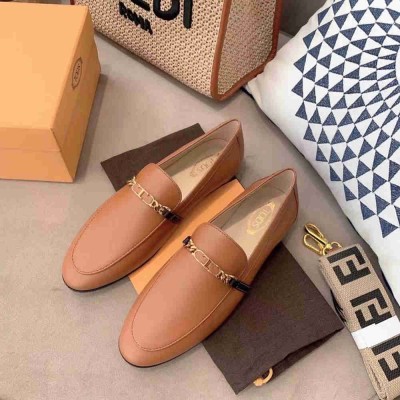 Tod's Brown Chain-embellished Leather Loafers