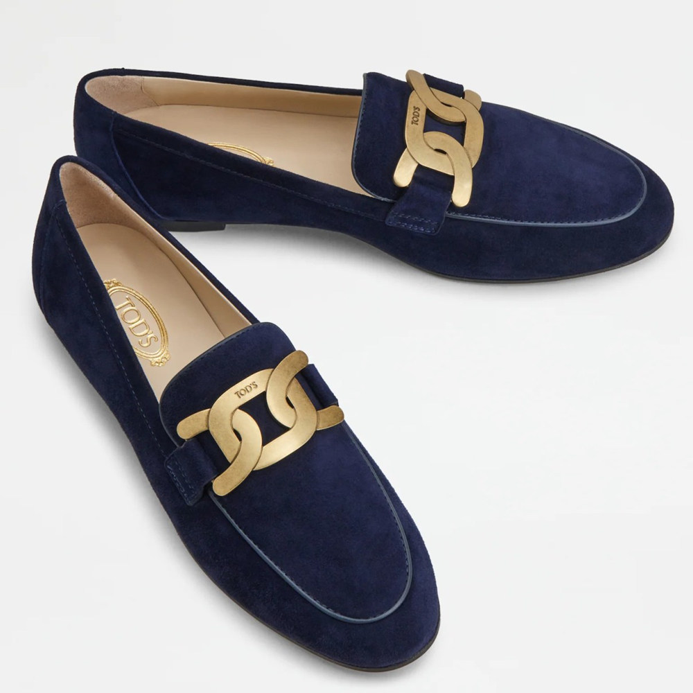 Tod's Kate Loafers In Blue Suede Leather