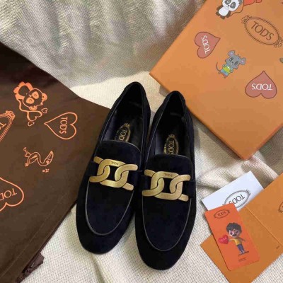Tod's Kate Loafers In Blue Suede Leather