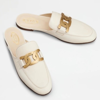 Tod's Mules In White Smooth Calfskin