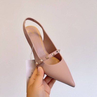 Valentino Beige Rockstud Slingback Pumps With 70mm Sculpted Heel