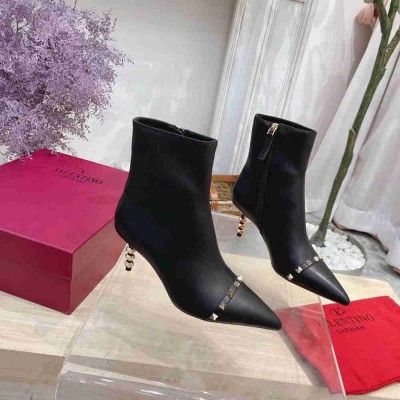 Valentino Black Rockstud Ankle Boots with Sculpted Heel