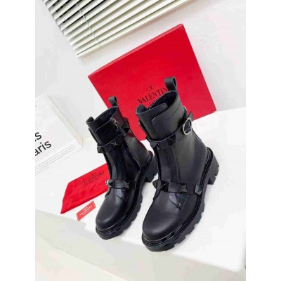 Valentino Black Roman Stud Combat Boots with Tonal Studs