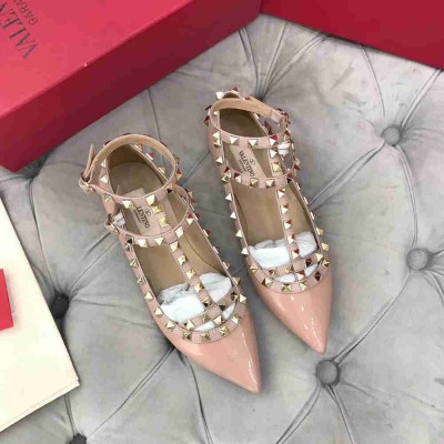Valentino Caged Rockstud Ballet Flats In Powder Patent Leather
