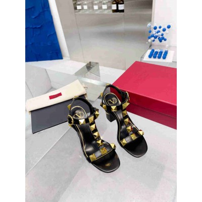 Valentino Roman Stud Sandals 90mm In Black Calfskin