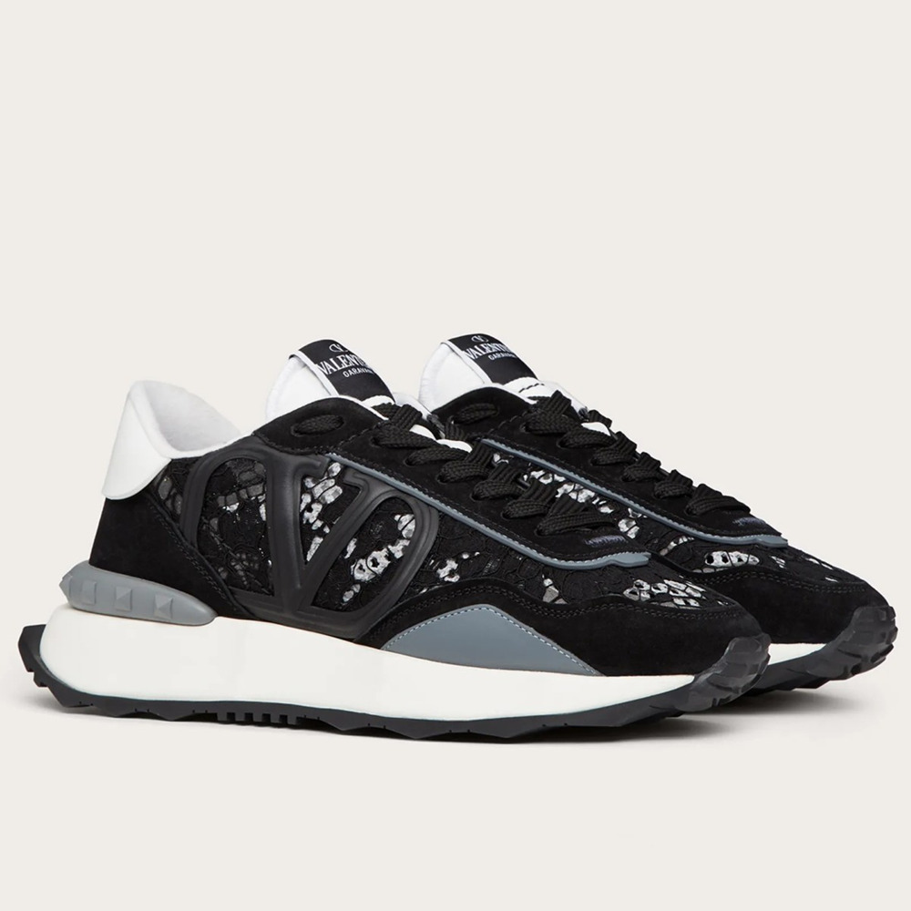 Valentino Lacerunner Sneakers in Black Lace and Mesh