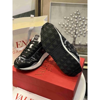 Valentino Lacerunner Sneakers in Black Lace and Mesh