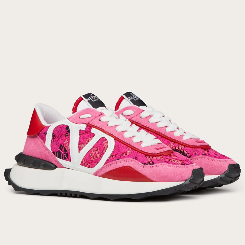 Valentino Lacerunner Sneakers in Pink Lace and Mesh