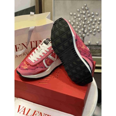 Valentino Lacerunner Sneakers in Pink Lace and Mesh