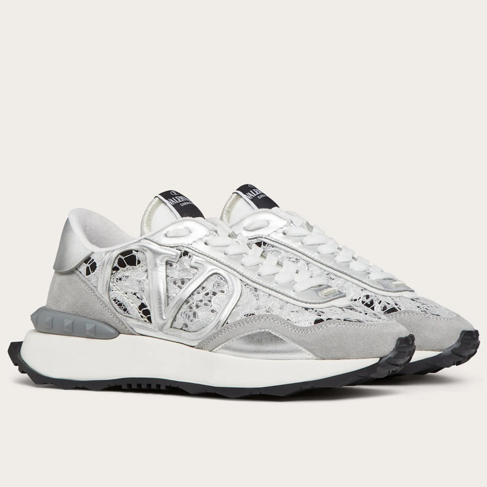 Valentino Lacerunner Sneakers in White Lace and Mesh