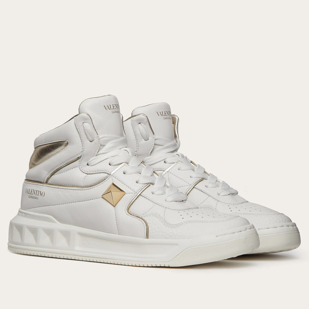 Valentino One Stud High-top Sneakers In White Leather