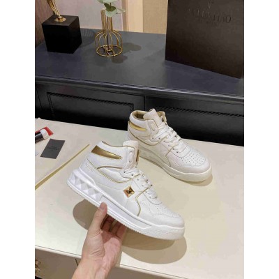 Valentino One Stud High-top Sneakers In White Leather