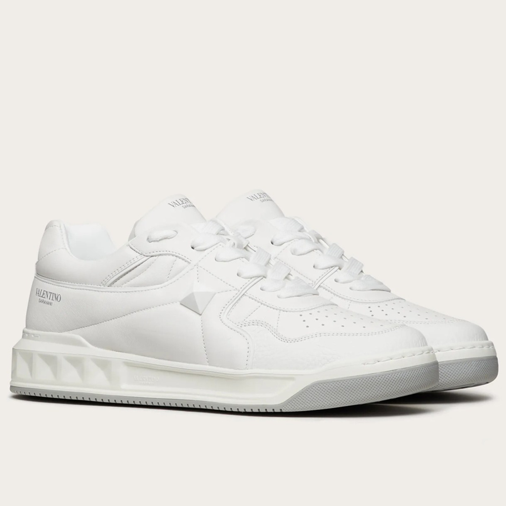 Valentino One Stud Low-top Sneakers In White Calfskin