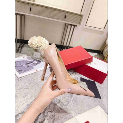 Valentino One Stud Pumps 100mm in Cannelle Nappa Leather with Crystal