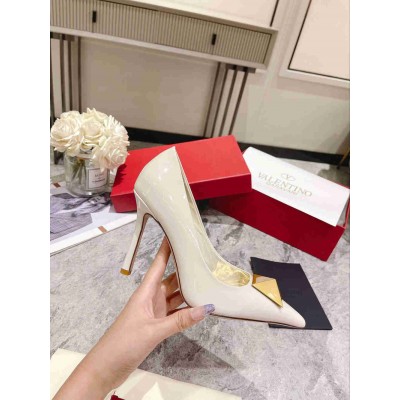 Valentino One Stud Pumps 100mm In White Patent Calfskin
