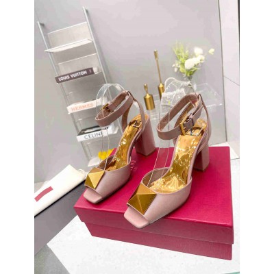 Valentino One Stud Sandals 90mm In Rose Cannelle Calfskin