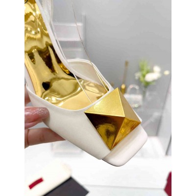 Valentino One Stud Sandals 90mm In White Calfskin