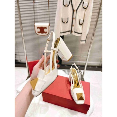 Valentino One Stud Slingback Pumps 100mm In White Patent Calfskin