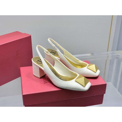 Valentino One Stud Slingback Pumps 60mm In White Patent Leather