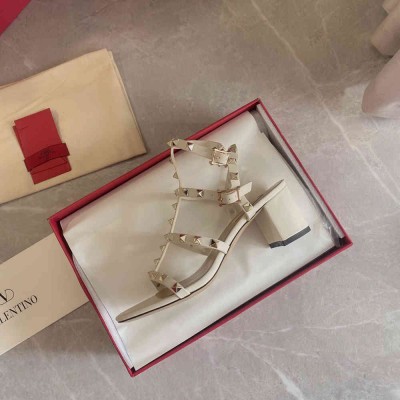 Valentino Rockstud Ankle Strap Sandals 60mm In White Calfskin