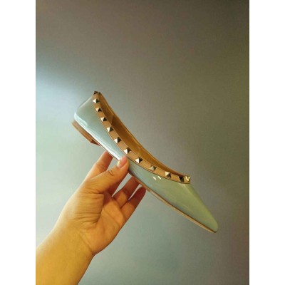 Valentino Rockstud Ballet Flats In Light Blue Patent Leather