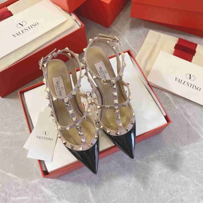 Valentino Rockstud Caged Pumps 100mm In Black Patent Leather